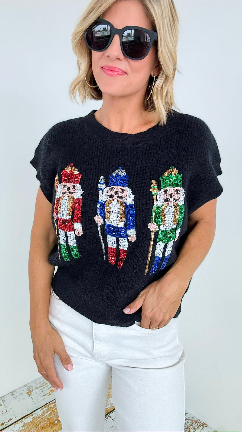 Nutcracker Parade Sweater Vest - Black-140 Sweaters-Peach Love California-Coastal Bloom Boutique, find the trendiest versions of the popular styles and looks Located in Indialantic, FL