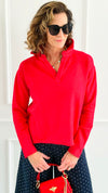 Eileen Cozy Lounge Collar Pullover Top - Cherry-110 Long Sleeve Tops-MONO B-Coastal Bloom Boutique, find the trendiest versions of the popular styles and looks Located in Indialantic, FL