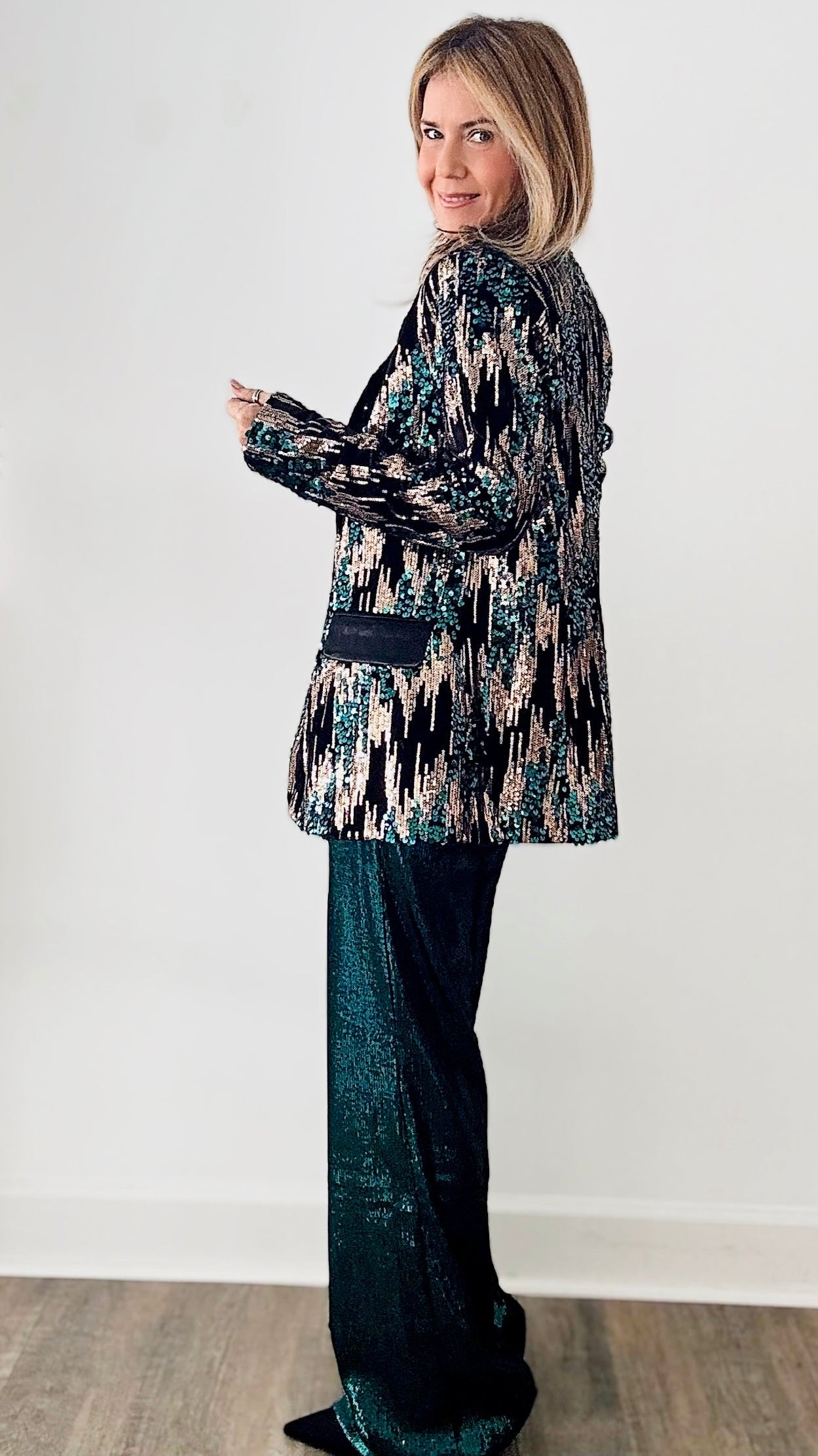 Sequin Party Jacket - Green-160 Jackets-High MJ-Coastal Bloom Boutique, find the trendiest versions of the popular styles and looks Located in Indialantic, FL