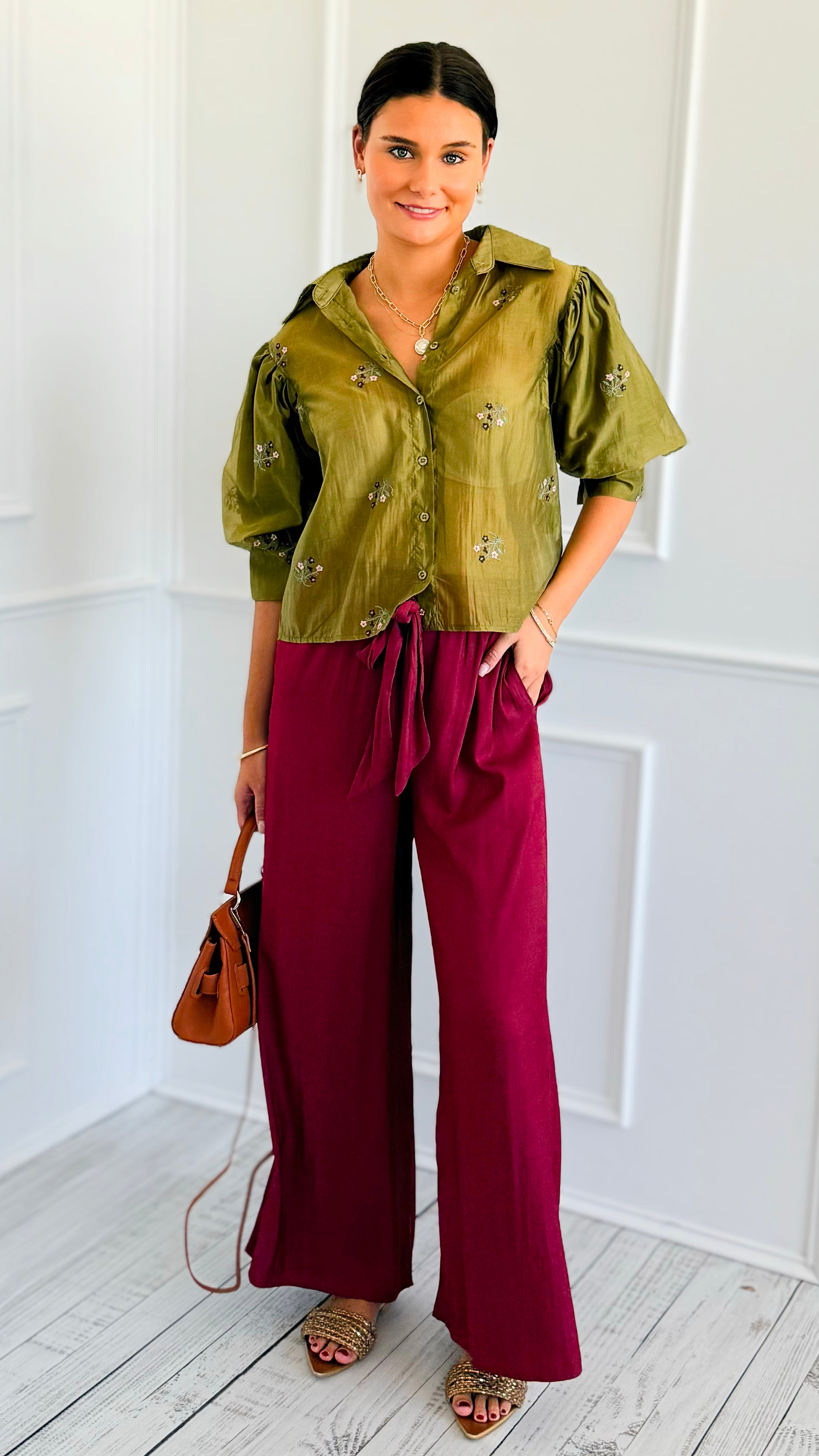 Evening Glow Flow Pant - Maroon-170 Bottoms-DOE AND RAE-Coastal Bloom Boutique, find the trendiest versions of the popular styles and looks Located in Indialantic, FL