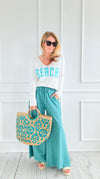 French Terry Pigment-Dyed Pants - Turquoise-170 Bottoms-Zenana-Coastal Bloom Boutique, find the trendiest versions of the popular styles and looks Located in Indialantic, FL