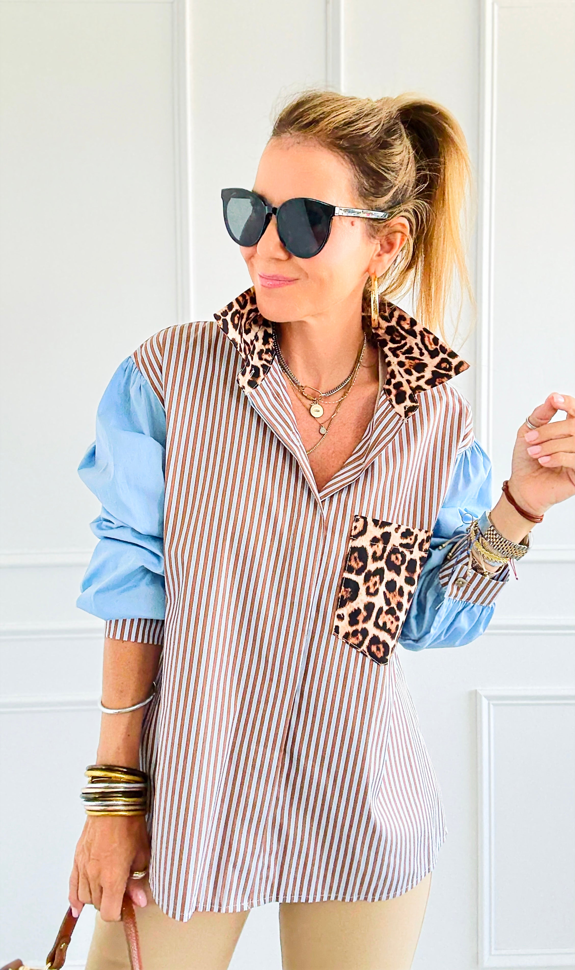 Bold Moves Mixed Italian Shirt-110 Long Sleeve Tops-SEÑORITA C-Coastal Bloom Boutique, find the trendiest versions of the popular styles and looks Located in Indialantic, FL