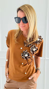Embellished Floral Appliqué Tee-110 short Sleeve Top-PASTEL DESIGN-Coastal Bloom Boutique, find the trendiest versions of the popular styles and looks Located in Indialantic, FL