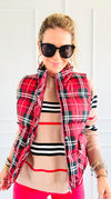 Plaid Printed Padded Vest - Red-150 Cardigans/Layers-Jodifl-Coastal Bloom Boutique, find the trendiest versions of the popular styles and looks Located in Indialantic, FL