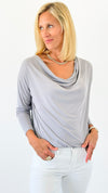 Draped Desire Everywhere Cowl Neck Top - Silver-110 Long Sleeve Tops-Ariella-Coastal Bloom Boutique, find the trendiest versions of the popular styles and looks Located in Indialantic, FL