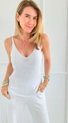 Shimmer Light Italian Tank Top-White-100 Sleeveless Tops-SARL LACOMY-Coastal Bloom Boutique, find the trendiest versions of the popular styles and looks Located in Indialantic, FL
