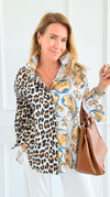 Spotted & Paisley Italian Button Top-110 Long Sleeve Tops-TATTOO Z-Coastal Bloom Boutique, find the trendiest versions of the popular styles and looks Located in Indialantic, FL
