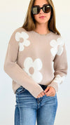 Flower Print Drop Sleeve Sweater - Beige-140 Sweaters-Miracle-Coastal Bloom Boutique, find the trendiest versions of the popular styles and looks Located in Indialantic, FL