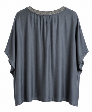 Sea Glass Shimmer V- Neck Italian Top- Dark Gray