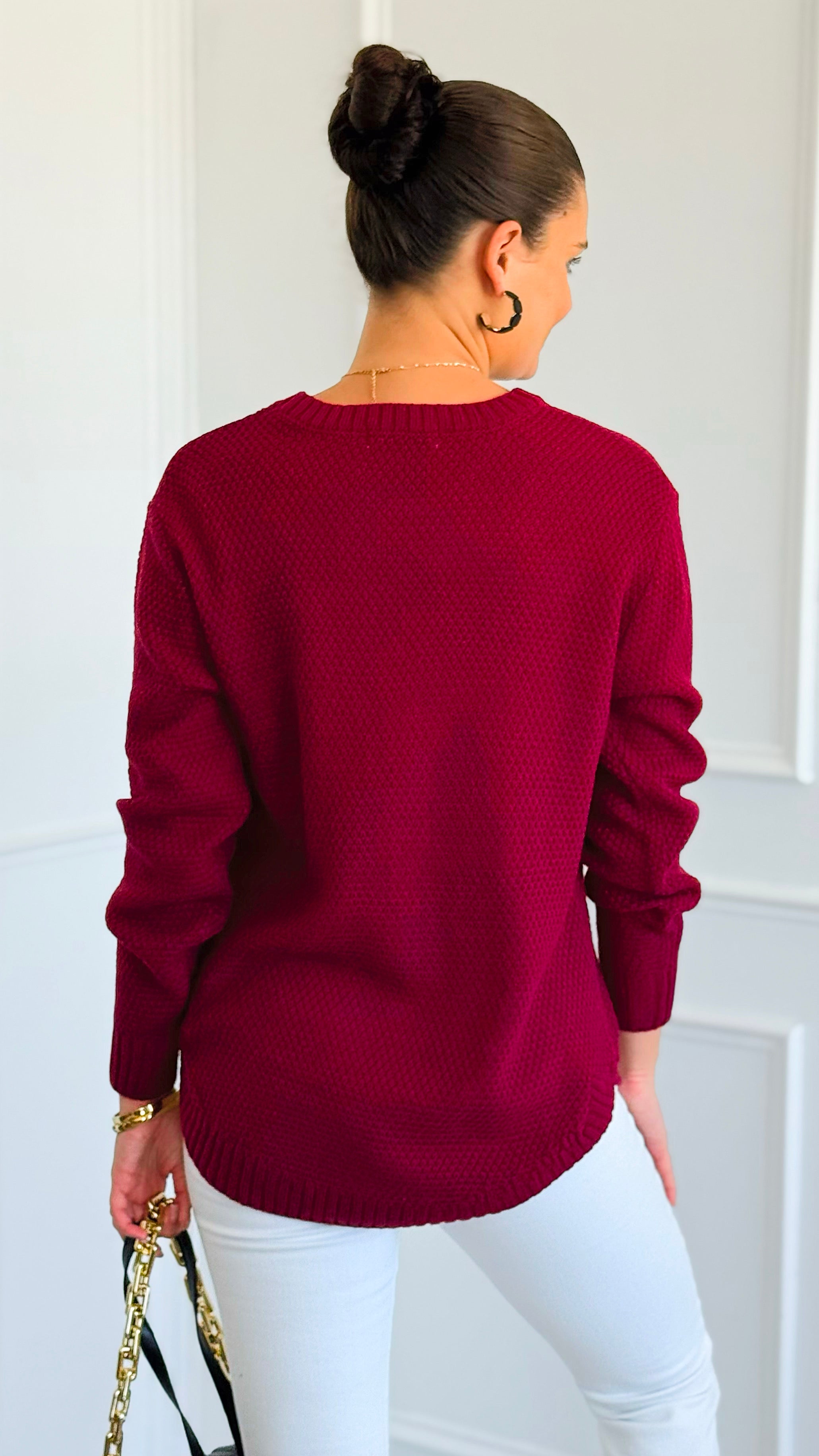 Round Neck Basic Sweater - Cabernet-140 Sweaters-Zenana-Coastal Bloom Boutique, find the trendiest versions of the popular styles and looks Located in Indialantic, FL
