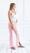 Contrast Edge Split Hem Jeans-Pink-100 Pants-POL-Coastal Bloom Boutique, find the trendiest versions of the popular styles and looks Located in Indialantic, FL