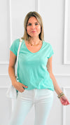 Everyday V-Neck Italian Top- Aqua-110 short Sleeve Top-LY PARIS-Coastal Bloom Boutique, find the trendiest versions of the popular styles and looks Located in Indialantic, FL