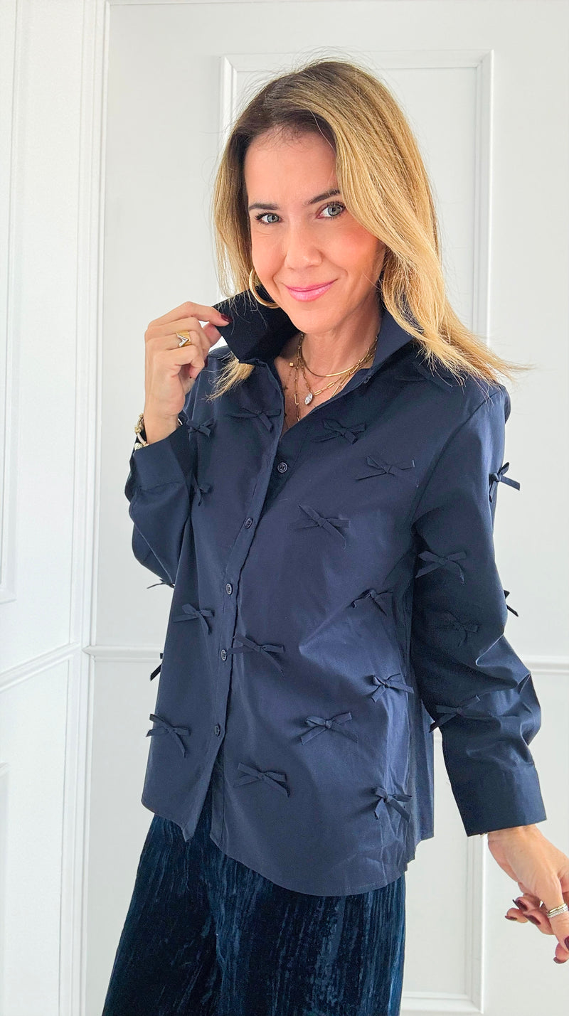 Elegance in Bows Top - Navy-130 Long Sleeve Tops-Joh Apparel-Coastal Bloom Boutique, find the trendiest versions of the popular styles and looks Located in Indialantic, FL