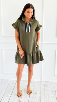 Jet Set Go Quilted Zip Mini Dress - Olive-200 Dresses/Jumpsuits/Rompers-she + sky-Coastal Bloom Boutique, find the trendiest versions of the popular styles and looks Located in Indialantic, FL