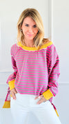 Sunny Stripes Relaxed Sweater-140 Sweaters-White Birch-Coastal Bloom Boutique, find the trendiest versions of the popular styles and looks Located in Indialantic, FL