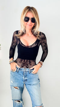 Lace Skin Tight Layering Bodysuit-220 Intimates-YELETE-Coastal Bloom Boutique, find the trendiest versions of the popular styles and looks Located in Indialantic, FL