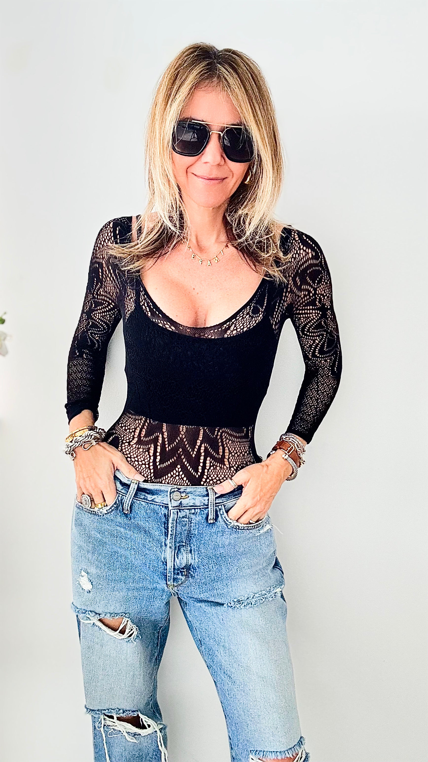 Lace Skin Tight Layering Bodysuit-220 Intimates-YELETE-Coastal Bloom Boutique, find the trendiest versions of the popular styles and looks Located in Indialantic, FL