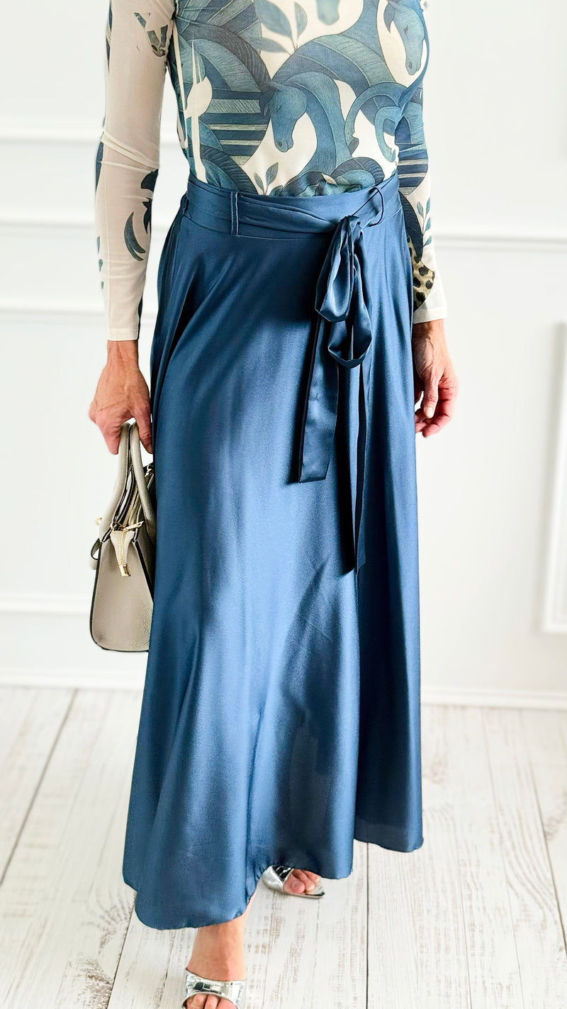 Azure Dream Italian Maxi Skirt- Slate Blue-170 Bottoms-AZUL MONACO-Coastal Bloom Boutique, find the trendiest versions of the popular styles and looks Located in Indialantic, FL