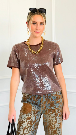 Sequin Knit Top - Brown