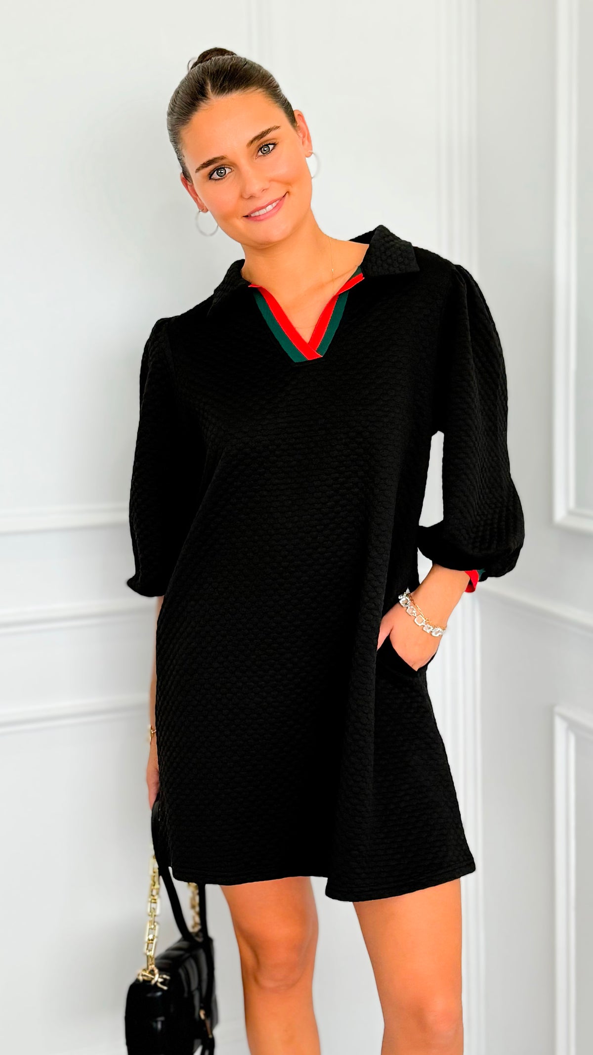Prep School Puff Sleeve Dress - Black-200 Dresses/Jumpsuits/Rompers-JODIFL-Coastal Bloom Boutique, find the trendiest versions of the popular styles and looks Located in Indialantic, FL