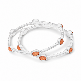 Hammered Oval Station Set Bracelet - Peach
