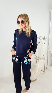 Pop of Color Navy Scuba Pants-170 Bottoms-Joh Apparel-Coastal Bloom Boutique, find the trendiest versions of the popular styles and looks Located in Indialantic, FL
