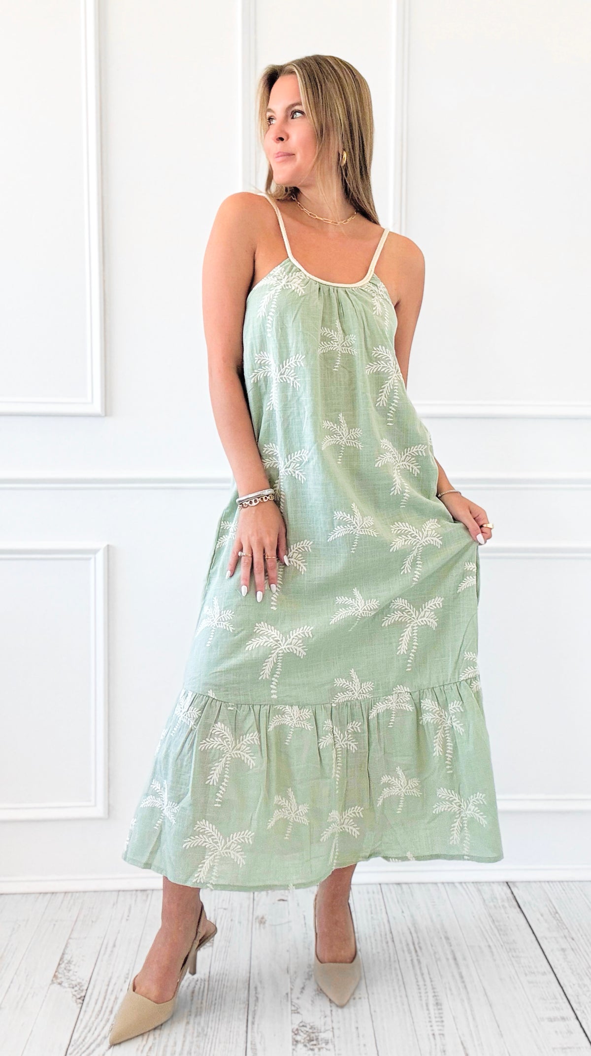 Sunset Palms Braided Strap Maxi Dress - Sage-200 Dresses/Jumpsuits/Rompers-VERY J-Coastal Bloom Boutique, find the trendiest versions of the popular styles and looks Located in Indialantic, FL