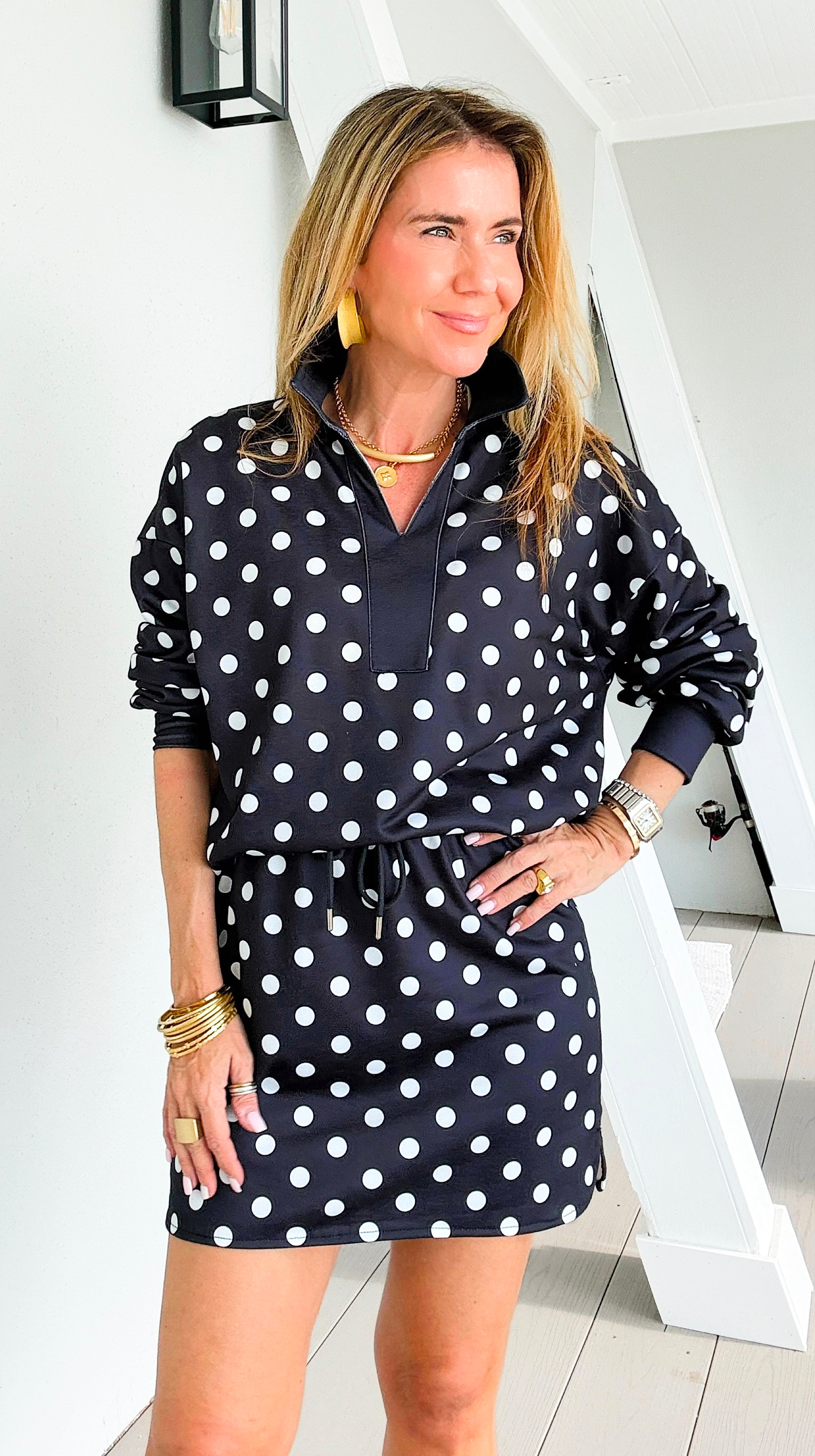 Whimsical Polka Whisper Two-Piece Set - Black