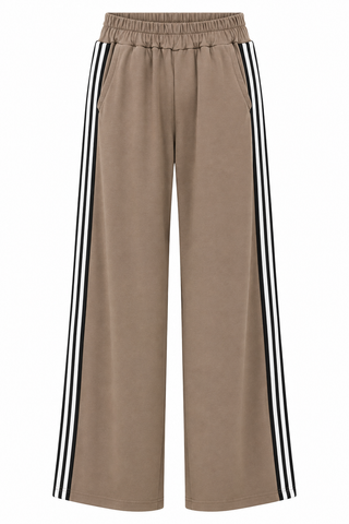 Sporty Chic Side Stripe Wide Leg Italian Pants - Mocha