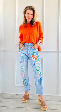 Blossom Brushwork Italian Denim Pant-190 Denim-Italianissimo-Coastal Bloom Boutique, find the trendiest versions of the popular styles and looks Located in Indialantic, FL