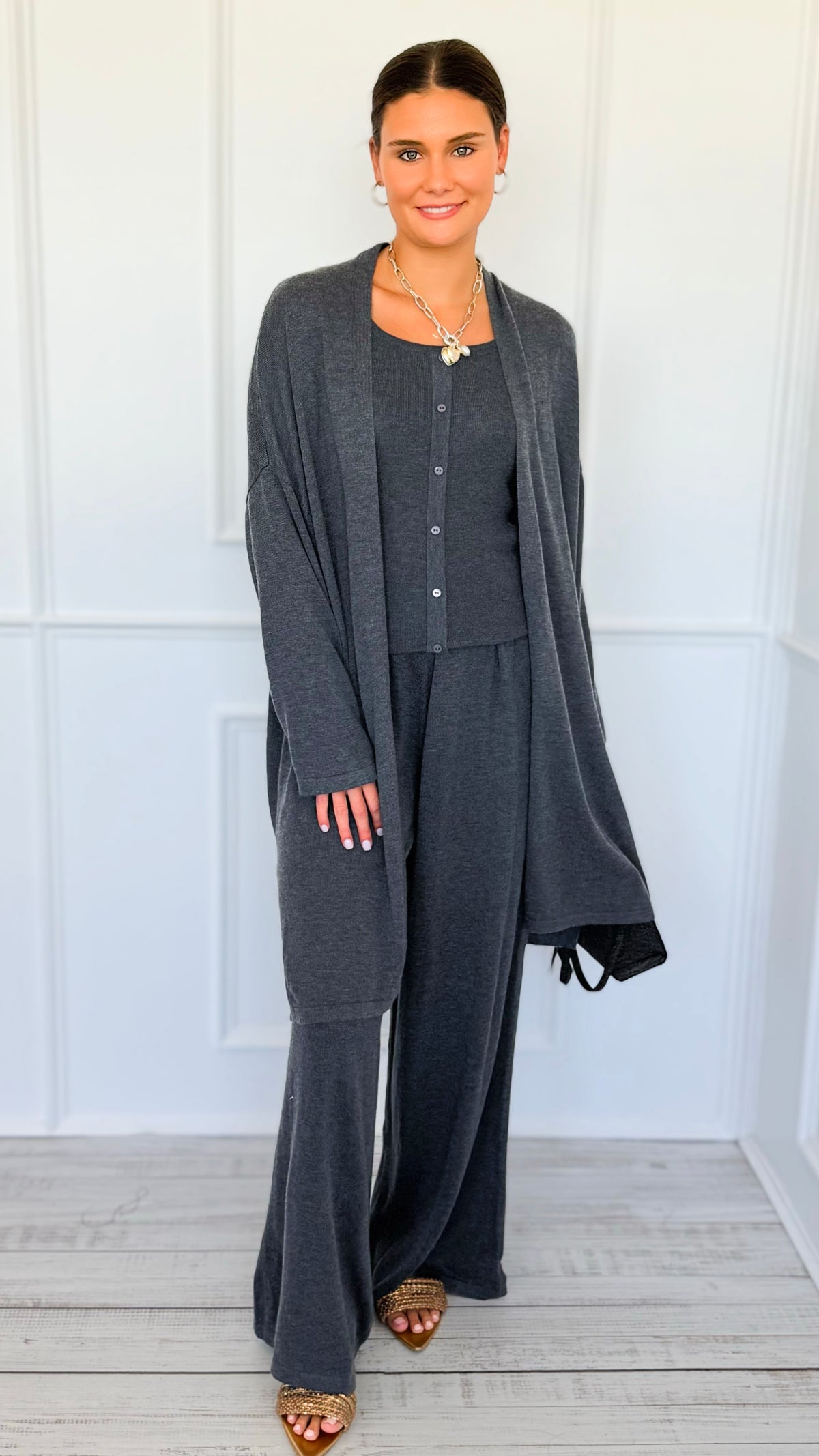 Triple Play 3 Pieces Italian Set- Dark Gray-210 Loungewear/Sets-Italianissimo-Coastal Bloom Boutique, find the trendiest versions of the popular styles and looks Located in Indialantic, FL