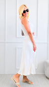 Brooklyn Italian Satin Midi Skirt - Ivory-170 Bottoms-Italianissimo-Coastal Bloom Boutique, find the trendiest versions of the popular styles and looks Located in Indialantic, FL