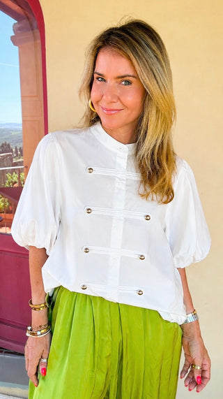Command Attention Puff Sleeve Italian Button Top