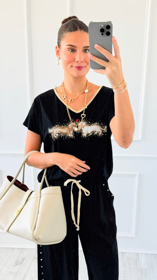 Puppy Love Embellished V-Neck Italian Top