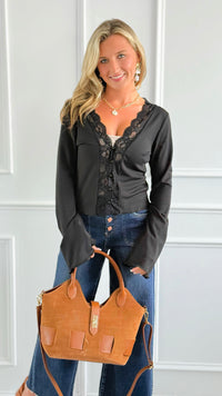 Sweet Seduction Plunge Top - Black-110 Long Sleeve Tops-7Mango7-Coastal Bloom Boutique, find the trendiest versions of the popular styles and looks Located in Indialantic, FL
