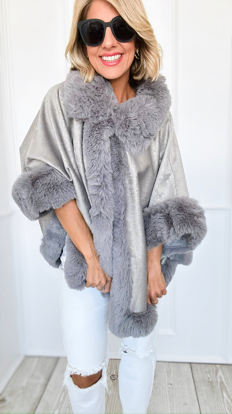 Golden Hour Glam Cape - Grey-160 Jackets-Original USA-Coastal Bloom Boutique, find the trendiest versions of the popular styles and looks Located in Indialantic, FL