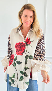 Wild Roses Ruffle Bell Sleeve Italian Blouse-130 Long sleeve top-Italianissimo-Coastal Bloom Boutique, find the trendiest versions of the popular styles and looks Located in Indialantic, FL
