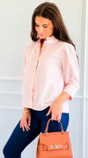 Graceful Stripes Button-Up Blouse - Blush-130 Long sleeve top-Jodifl-Coastal Bloom Boutique, find the trendiest versions of the popular styles and looks Located in Indialantic, FL