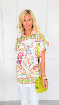 Paisley Garden Italian Blouse-110 short Sleeve Top-SORPRESA-Coastal Bloom Boutique, find the trendiest versions of the popular styles and looks Located in Indialantic, FL
