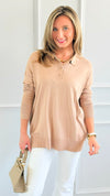 Polished Collar Knit Polo Top - Taupe-130 Long Sleeve Tops-ROUSSEAU-Coastal Bloom Boutique, find the trendiest versions of the popular styles and looks Located in Indialantic, FL