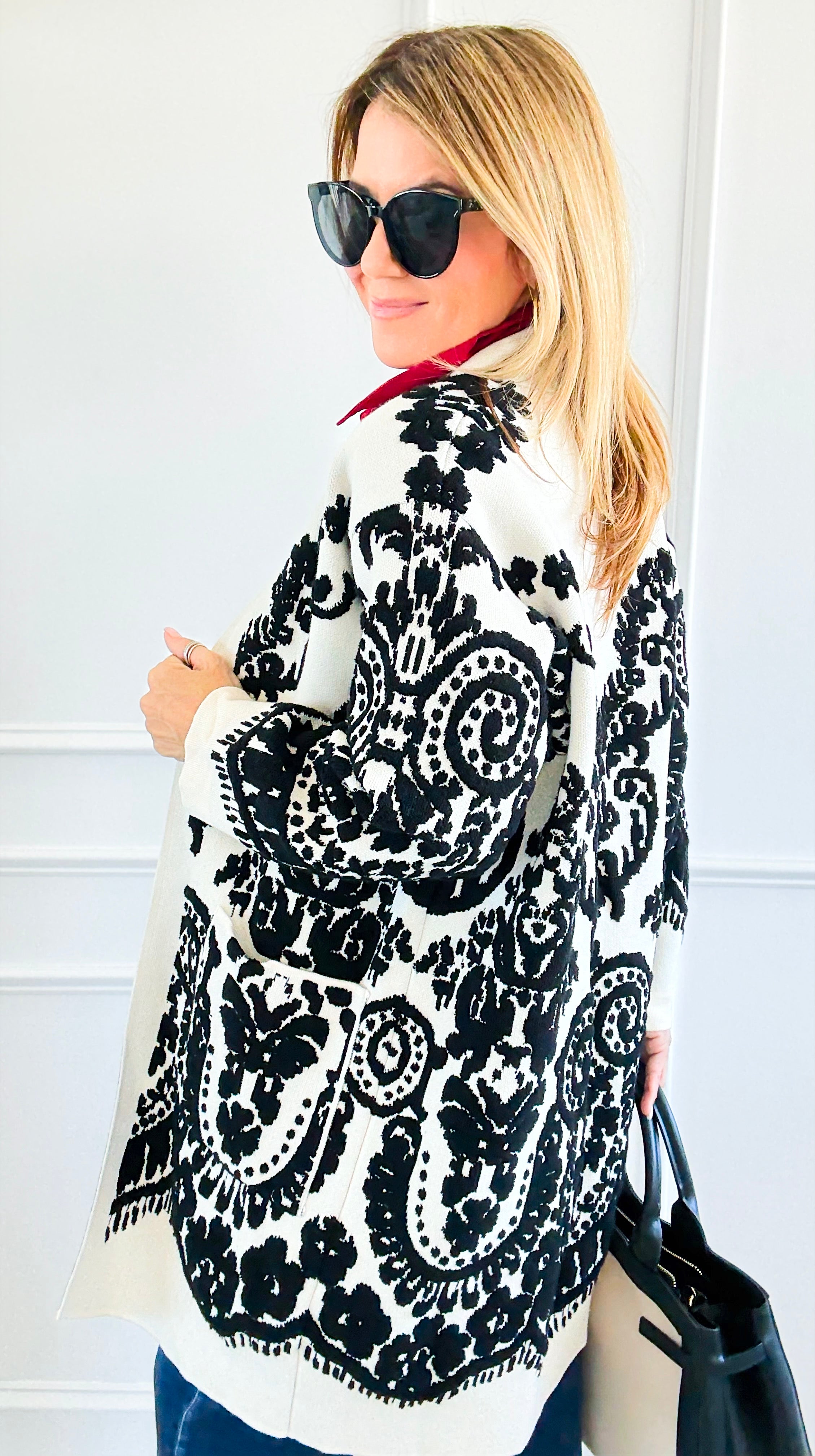 Jacquard Cardigan-150 Cardigans/Layers-Z STUDIO-Coastal Bloom Boutique, find the trendiest versions of the popular styles and looks Located in Indialantic, FL