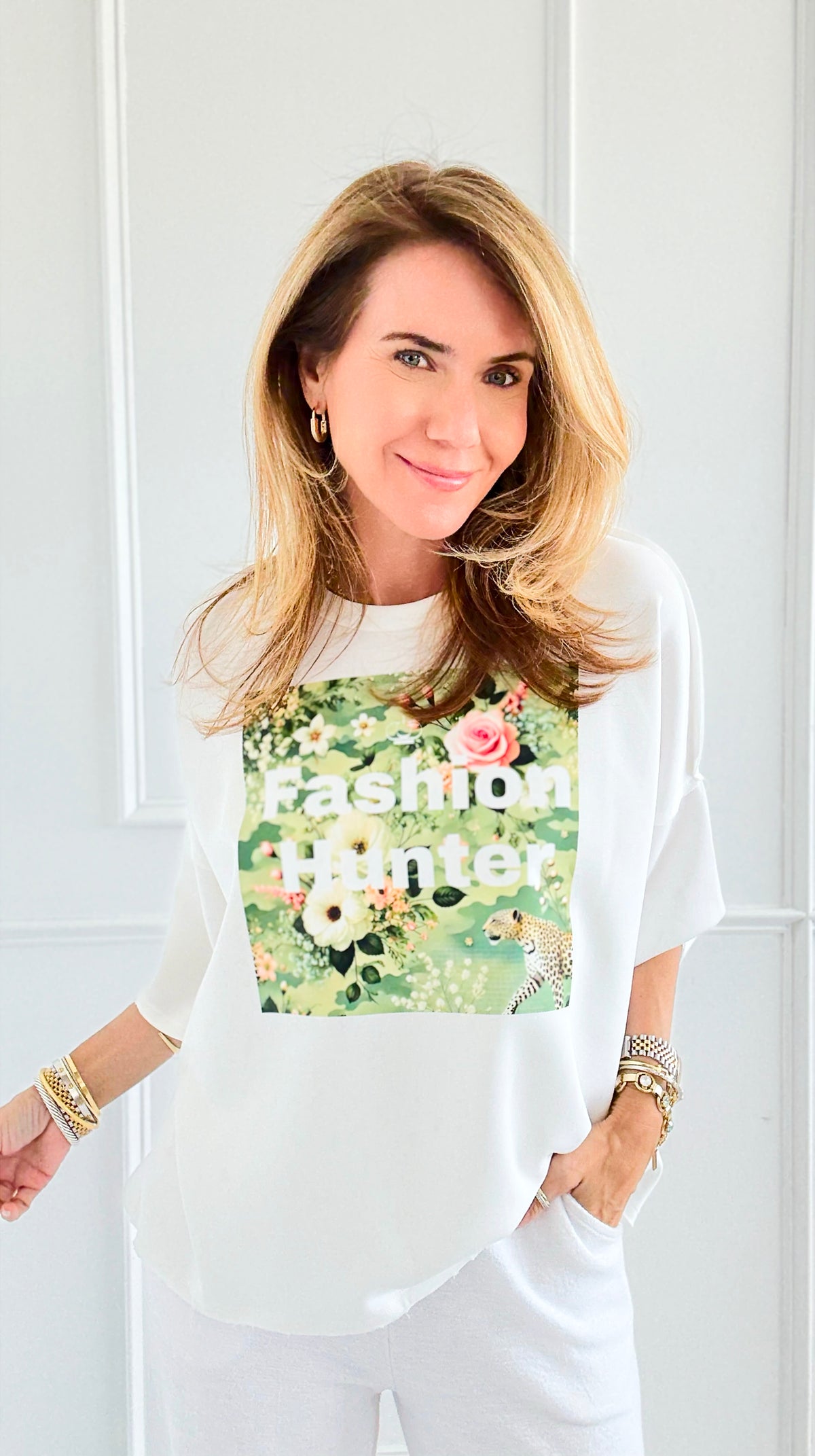 CB Custom - Fashion Hunter in Bloom Scuba Top-110 Short Sleeve Tops-EC COLLECTION INC / HOLLY-Coastal Bloom Boutique, find the trendiest versions of the popular styles and looks Located in Indialantic, FL