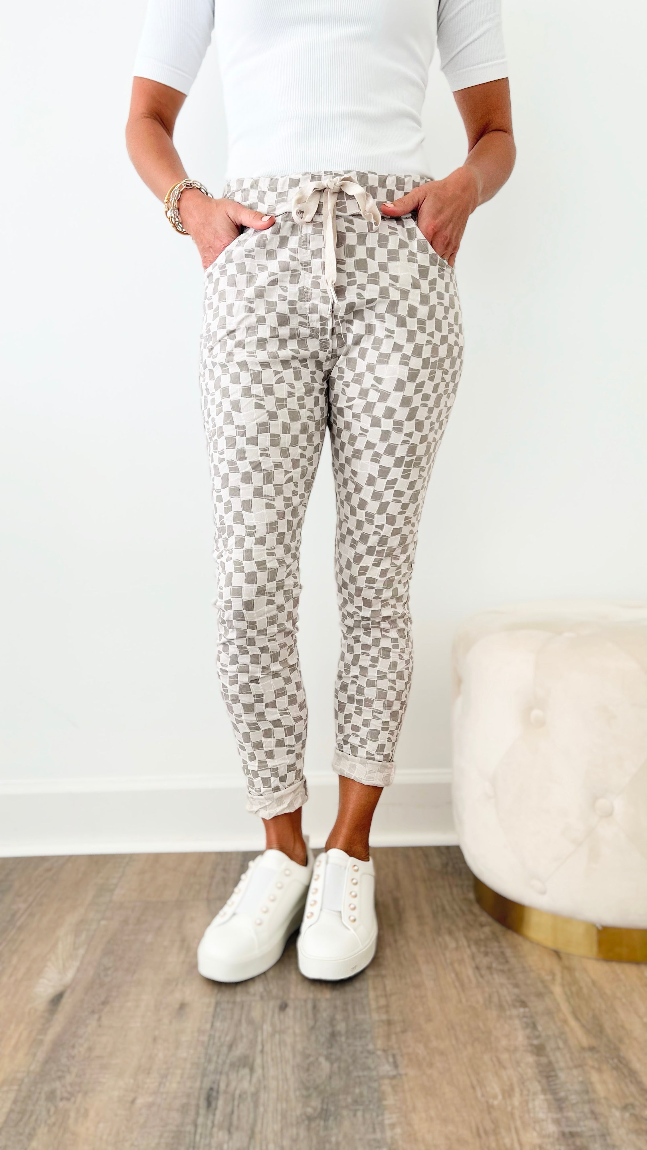 Check Mate Italian Crinkle Jogger - Beige-180 Joggers-Venti6-Coastal Bloom Boutique, find the trendiest versions of the popular styles and looks Located in Indialantic, FL
