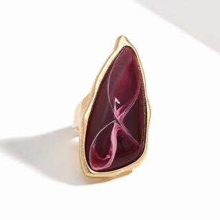 Abstract Natural Stone Stretch Ring - Purple/Gold