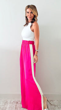 Silky Varsity Stripe Pants - Fuchsia-170 Bottoms-TYCHE-Coastal Bloom Boutique, find the trendiest versions of the popular styles and looks Located in Indialantic, FL