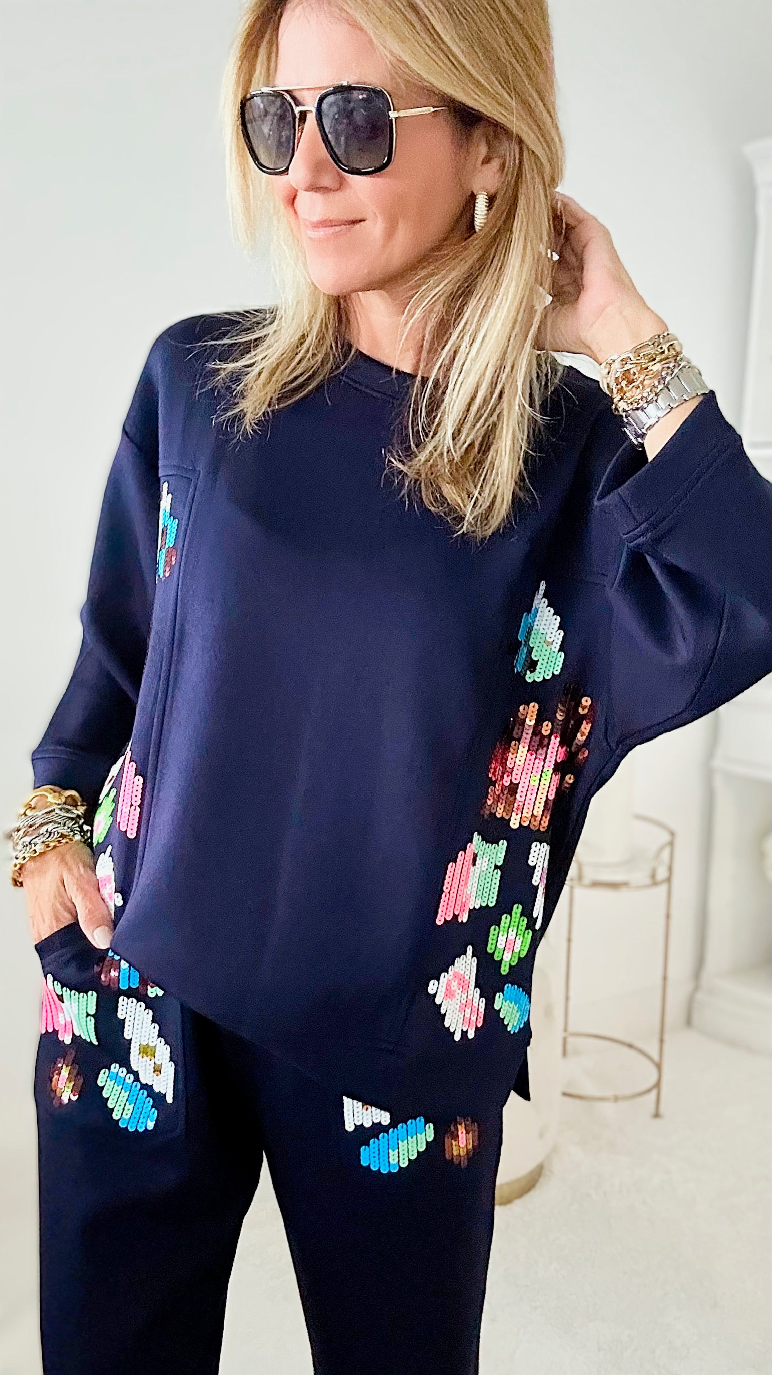 Pop of Color Navy Scuba Top-130 Long Sleeve Tops-Joh Apparel-Coastal Bloom Boutique, find the trendiest versions of the popular styles and looks Located in Indialantic, FL
