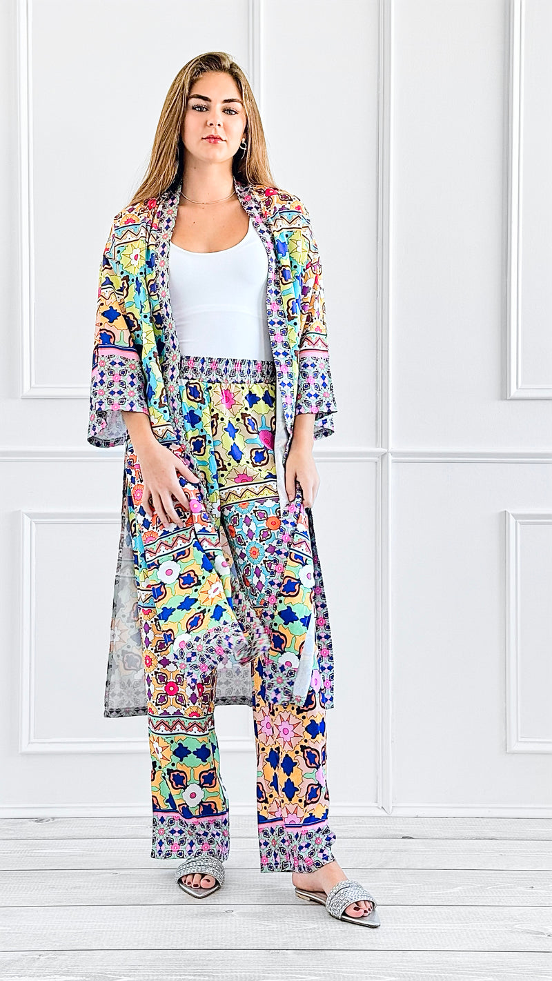 Vibrant Mosaic Kimono Set-210 Loungewear/Sets-Rousseau-Coastal Bloom Boutique, find the trendiest versions of the popular styles and looks Located in Indialantic, FL