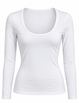 Everyday Scoop Neck Long Sleeve Top - White