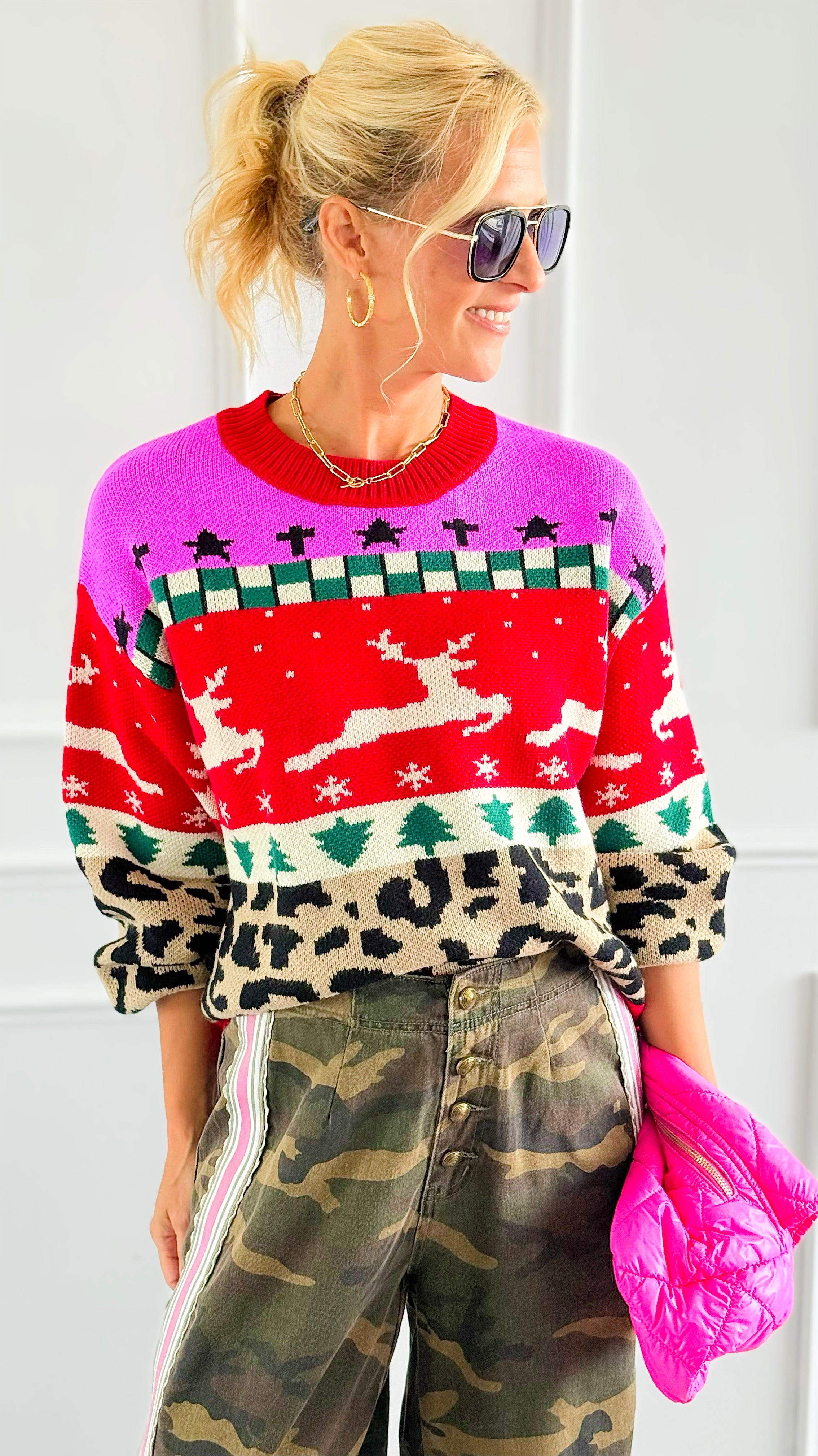 Holiday Patchwork Knit Sweater-140 Sweaters-Anniewear-Coastal Bloom Boutique, find the trendiest versions of the popular styles and looks Located in Indialantic, FL