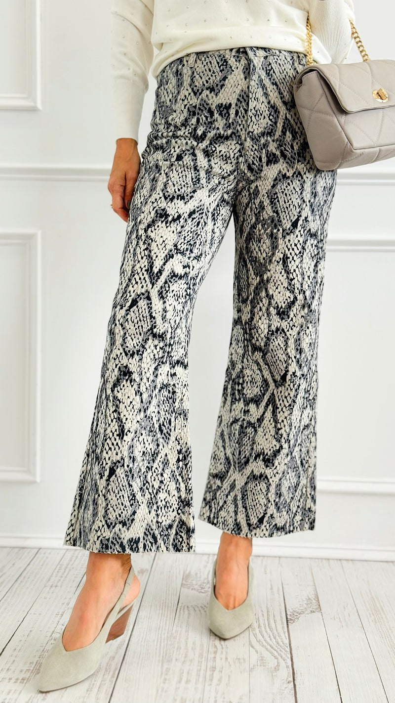 Stretch Wide Leg High Rise Cropped Denim Jean - Snake-190 Denim-Anniewear-Coastal Bloom Boutique, find the trendiest versions of the popular styles and looks Located in Indialantic, FL